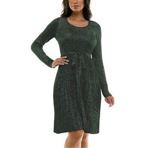 Nina Leonard NWOT Women's Pleat Glitter Knit Dress Black and Green Size: S
